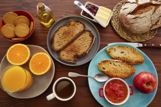 Continental buffet breakfast with assorted healthy food and coffee