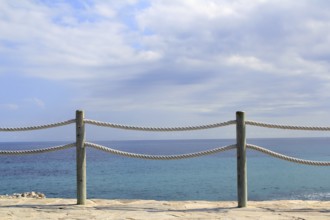 Banister railing on marine rope and wood Moraira Mediterranean sea