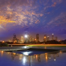 Houston sunset skyline from Memorial park at Texas US