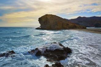 Almeria Playa del Monsul beach sunset at Cabo de Gata in Spain