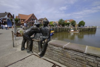 Neuharlingersiel with harbour, beach and historic town centre, East Frisia, Lower Saxony, Germany,