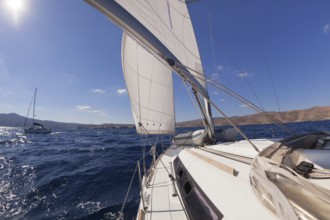 Sailboat crop during the regatta near greek islands