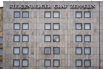 Stuttgart, Germany - February 03, 2018: The striking façade with square rows of windows of the