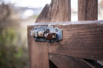 Rusty locking bolt on a garden gate, Leoben, Styria, Austria, Europe
