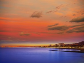 Benicassim beach sunset in Castellon of Spain also Benicasim at Mediterranean
