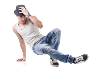 Hip hop dancer showing some movements isolated in white background