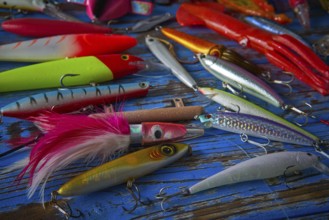 Fishing lures tackle collection for saltwater trolling and spinning angler