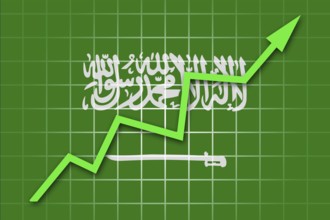 The Saudi Arabia flag and arrow graph going up