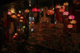 A small bazaar shop in downtown Mostar at night, Bosnia and Herzegovina, Europe