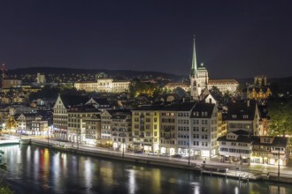 View of Zurich from the Lindenhof hill in evening, Switzerland, Europe