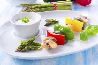 Vegetable shashlik vegetarian with yogurt garlic sauce