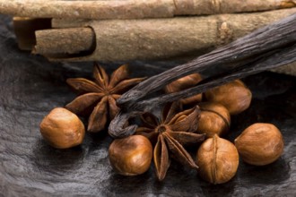 Aromatic spices with brown sugar and nuts