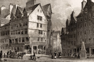 The West Bow, from the Lawn Market, Edinburgh, Scotland, 19th century, from Modern Athens by Th. H.