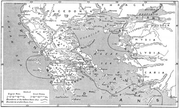 Historical map with Hellenistic races in ancient Greece