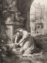 Gretchen calls Our Lady of Sorrows to help her, first part of the tragic play Faust by Johann