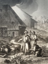 The Parable of the Prodigal Son, swineherd, New Testament, steel engraving 1853, digitally restored
