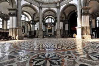 Interior view of the church of Santa Maria della Salute, Venice, Wide-angle view of a church