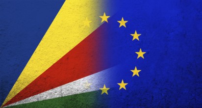 Flag of the European Union with Seychelles National flag. Grunge background