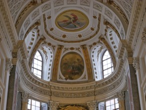 Nikolaikirche Leipzig: View of the richly decorated dome above the altar. Saxony, Germany, Europe