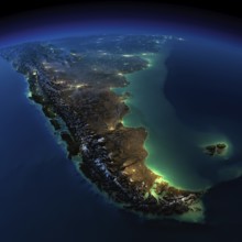 Highly detailed Earth, illuminated by moonlight. The glow of cities sheds light on the detailed