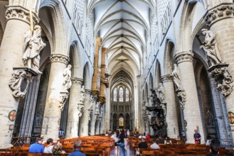Gothic interieur of the Saint Gudula cathedral, Brussels Old town, Belgium, May 2017, Europe