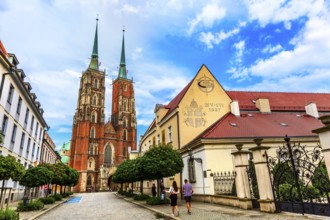 Wroclaw, Poland, June 21, 2019: Ostrow Tumski island and Cathedral of St John the Baptist towers,