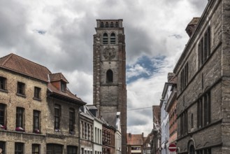Tournai Doornik, Walloon Region Belgium, 08 14 2019: Facades of residential and commercial