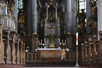 Mainz, Germany - June 08, 2017: The pompous triumphal high altar of St. Stephen's Church with