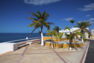 Renovated promenade on the sea shore in Campeche, Mexico. During the colonial period, the city was
