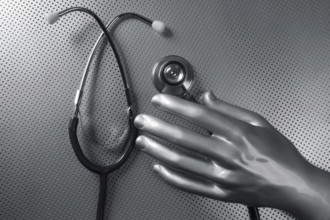 Health stethoscope futuristic silver gray hand concept metaphor