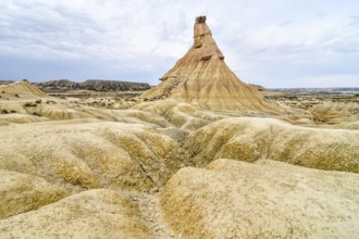 Spanish landscape view of european countryside in bardenas reales desert park spain