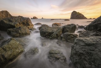 Sunset at a Rocky Beach, Northern California, USA, North America