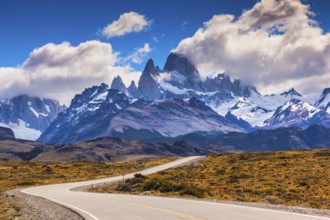 The highway crosses Patagonia and leads to majestic mountains of Fitzroy. The road through desert