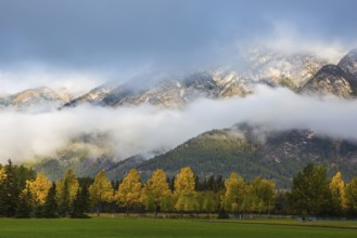 Gorgeous autumn in the Rocky Mountains. Golf courses in Banff