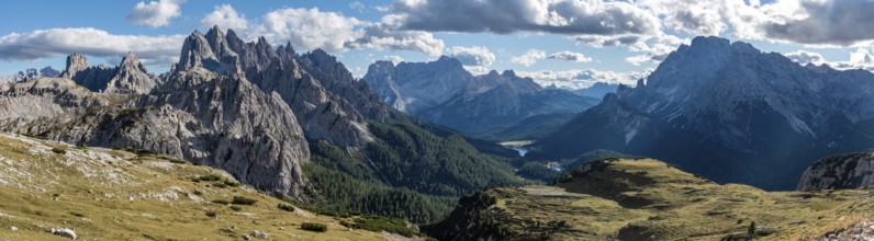 Scenic calm mountain landscape in the surroundings of the famous Three Peaks mountains, Dolomites