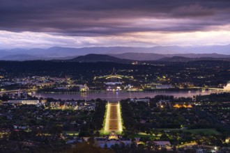 Canberra at night from Mount Ainslie Lookout and with the Anzac Parade in focus. Reupload with new