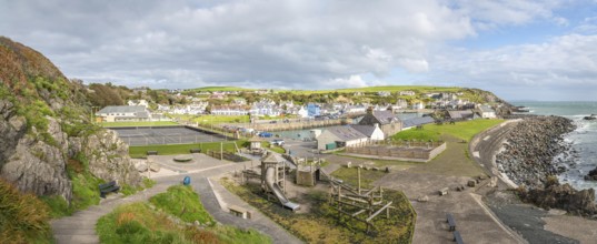 Panorama of Port Patrick Harbour and Coastline, Port Patrick, Dumfries & Galloway, Scotland, United