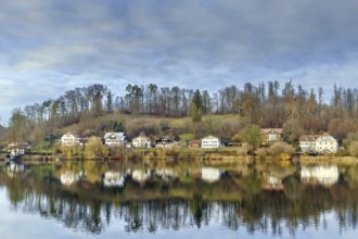 Houses by the Kloster see lake in Seeon-Seebruck, Germany, Europe