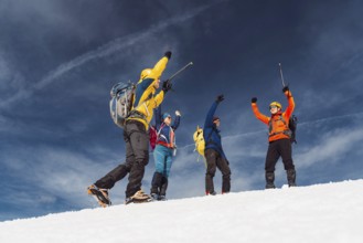 Mountaineer backcountry ski touring in the mountains. Ski touring in high alpine landscape with