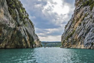 Big bridge across the canyon and river Verdon. National park Merkantur, Provence, France, Europe