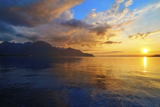 Leman Geneva lake sunset in Switzerland Swiss