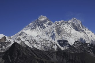 Majestic Mount Everest, also named Chomolungma and Nuptse seen from Renjo Pass, Nepal, Asia