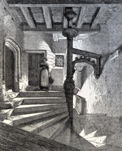 Gothic staircase, La Psallette, a 15th century mansion located in Nantes, France, 19th century,