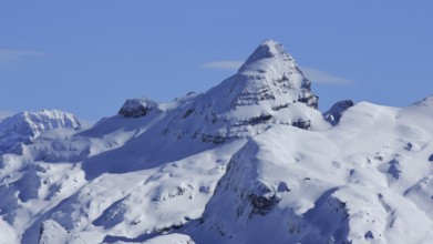 Mount Fulen in winter. Mountain in the Swiss Alps. View from Stoos