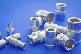 View on composition automobile torx on blue background