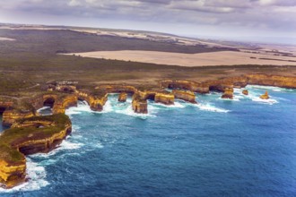 Scenic coastline. Picture taken from a helicopter. Port Campbell Park, Australia. Great Ocean Road