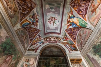 ORTA SAN GIULIO, ITALY, MAY 29, 2019 : interiors decors and frescoes of chapel in Sacro monte di