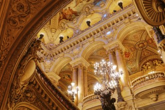 PARIS, FRANCE, MARCH 14, 2017 : interiors, frescoes and architectural details of the palais
