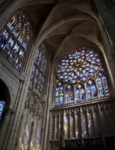 Built from 1140, transept around 1500, stained glass windows in the northern transept arm, St.,