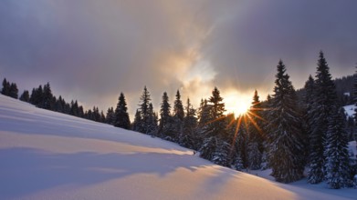 Wonderful sunset with snow and beautiful clouds in Slovakia